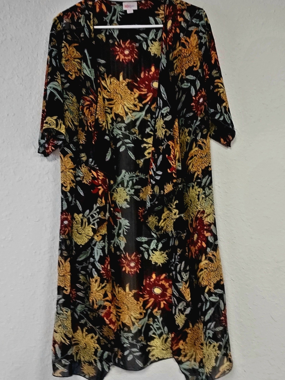 Floral Lularoe Charcoal Gray Long Cover with Mustard & Rust Blooms